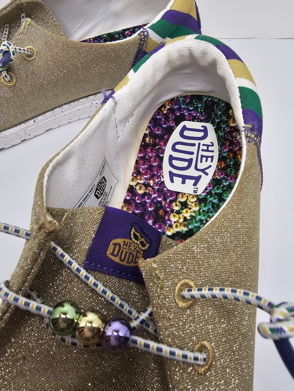 NWT Hey Dude Wendy Funk Mardi Gras Party Gold Glitter Slip On Loafers Women’s #9 - Picture 2 of 6